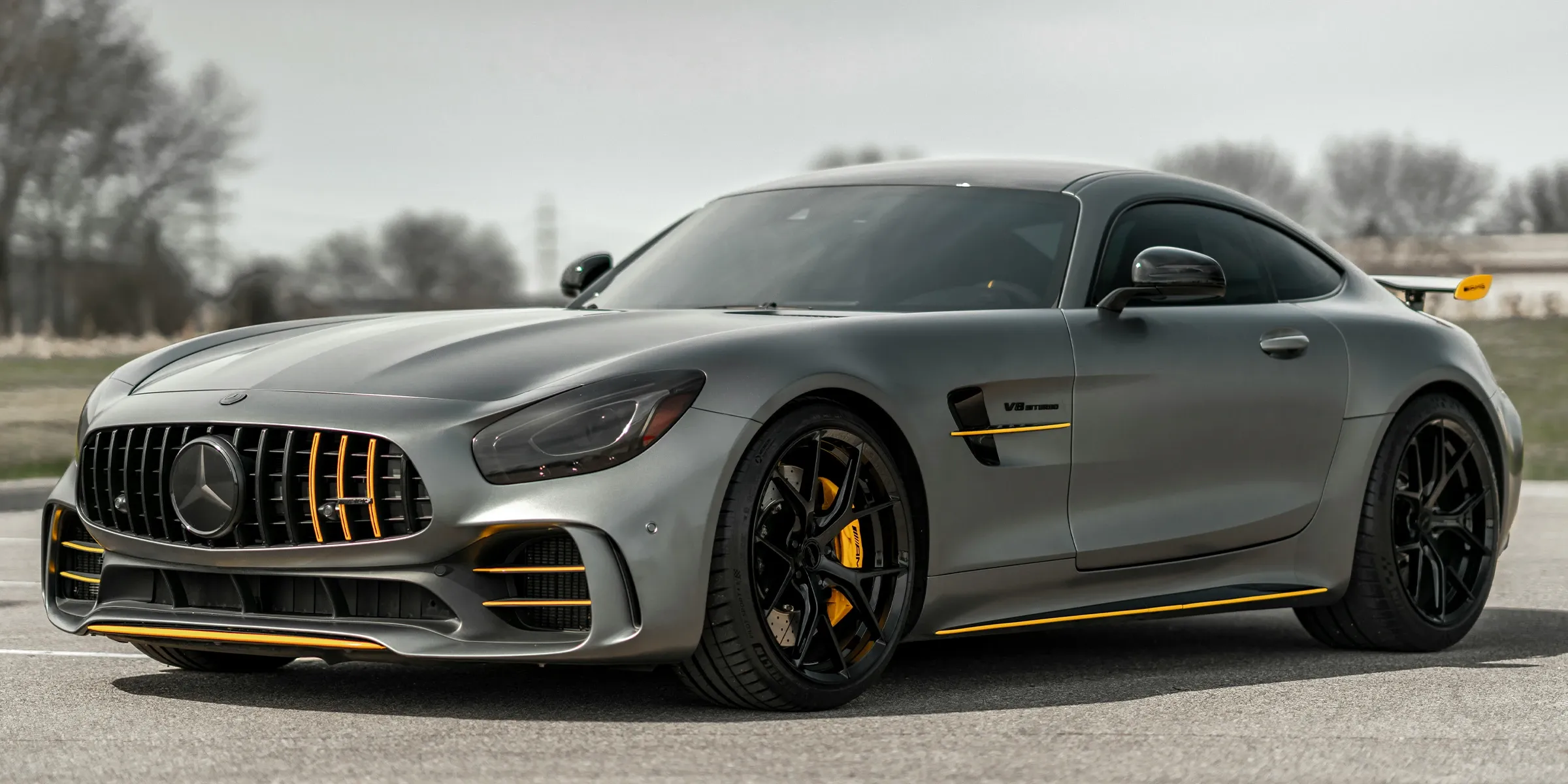Mercedes-AMG GT-R in matte grey, ready for service
